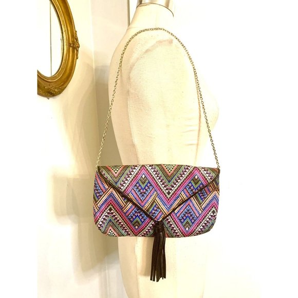 jessica mcclintock Crossbody Clutch Colorful Embroidered Boho - Picture 2 of 9